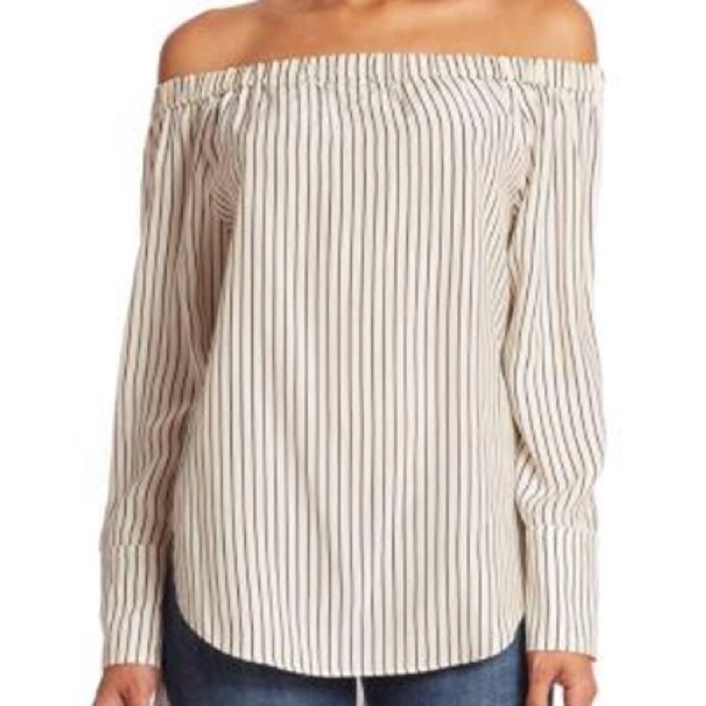 Rag & Bone Women's Black Greta Striped Silk Off-the-shoulder Blouse Size XXS
